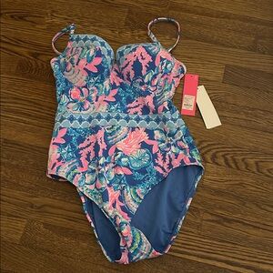 Lilly Pulitzer-Palma one piece- blue tang sitting seaside